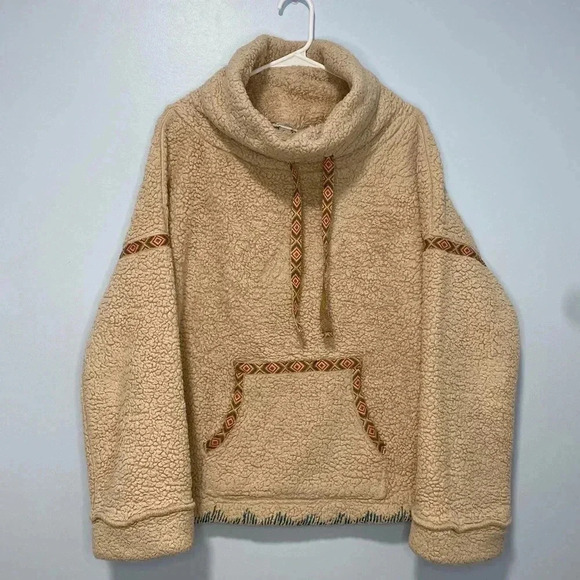 Sundance Mountain Loft Oversized Boho Pullover Sherpa Sweater Aztec Beige Sz XS - Picture 2 of 10